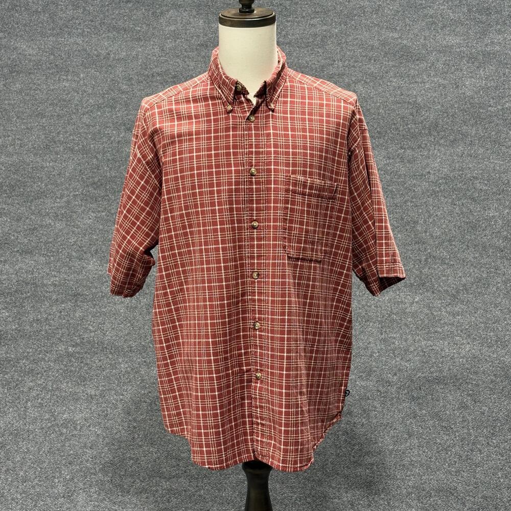 Reel Legends Shirt Mens XL Red Plaid Button Down Short Sleeve Fishing Outdoors